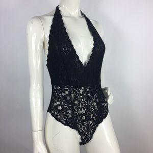 Free People Lace Bodysuit Halter Snap On